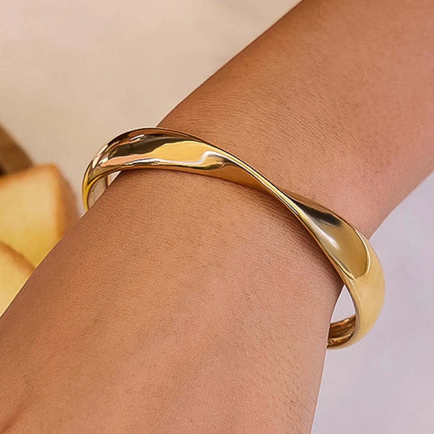 Fioren 18K Gold Non-Tarnish Sleek Twist Cuff Bracelet