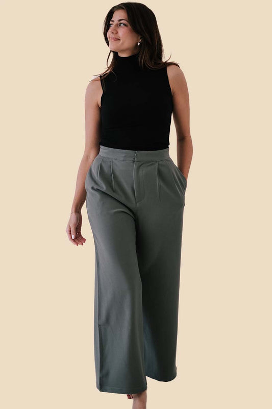 Leola Olive Wide Leg Trouser Pants