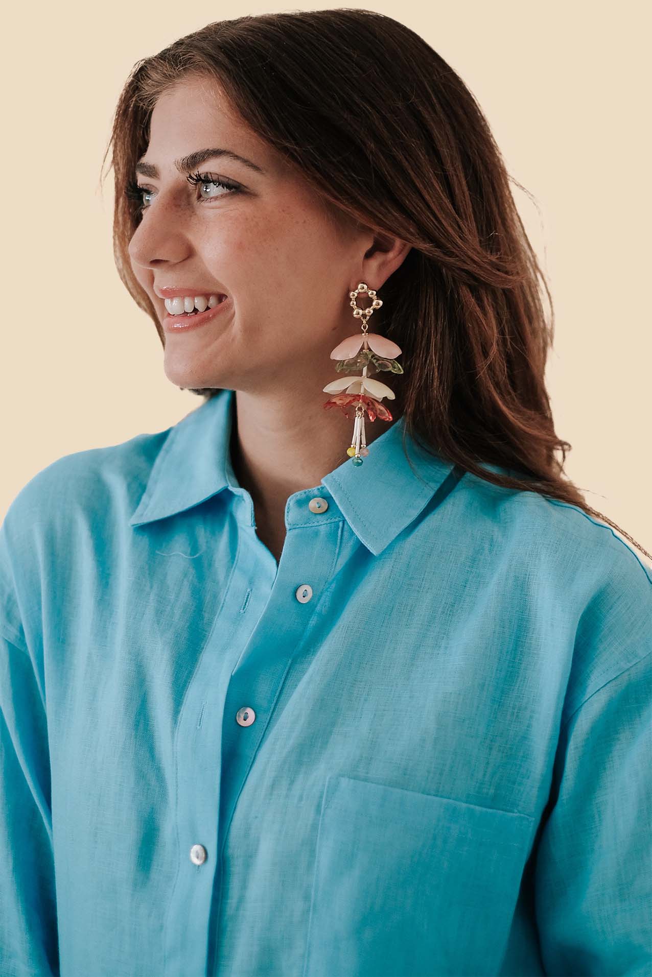 String Bead Acrylic Flower Earrings