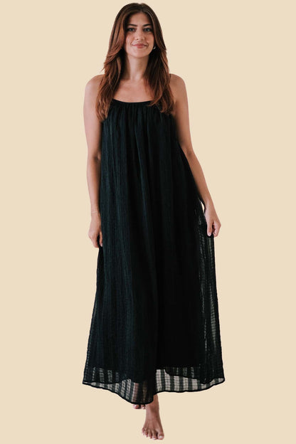Soren Black Crinkle Textured Sleeveless Midi Dress