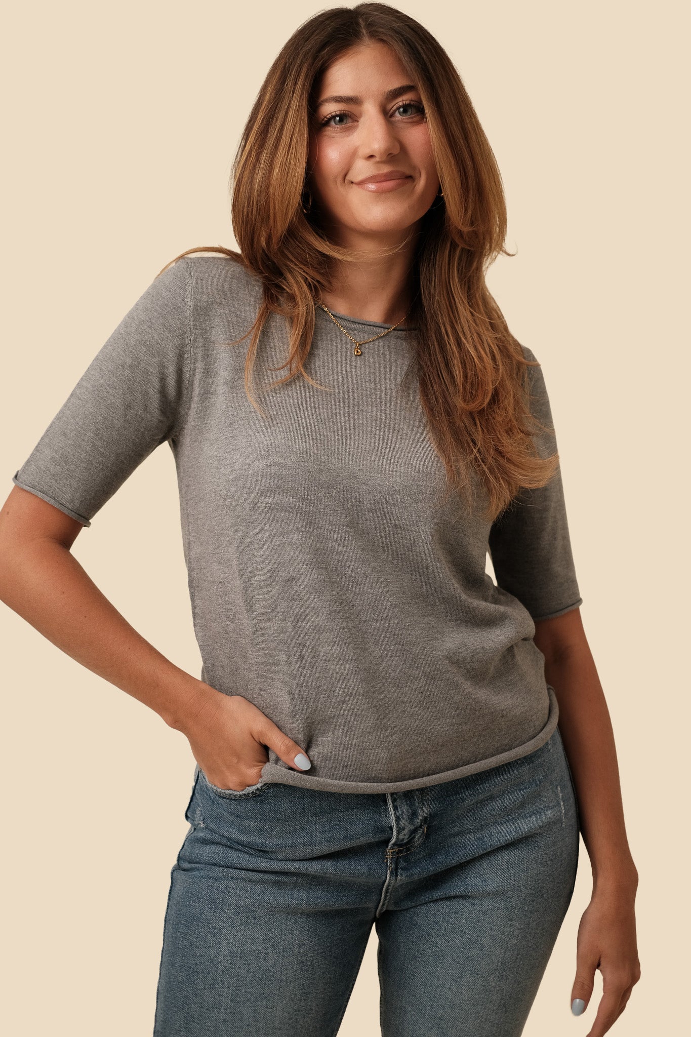 Things Between Nora Grey Pullover Knit Top
