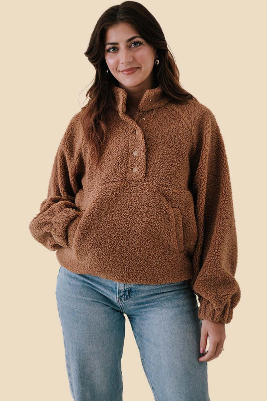 Molly Bracken Sutton Camel Teddy Half Zip Sweater (M)