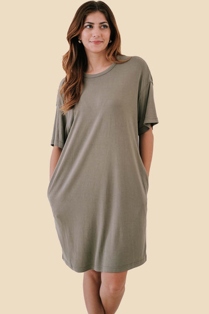 Things Between Ainsley Soft Knit T-Shirt Dress (Olive)