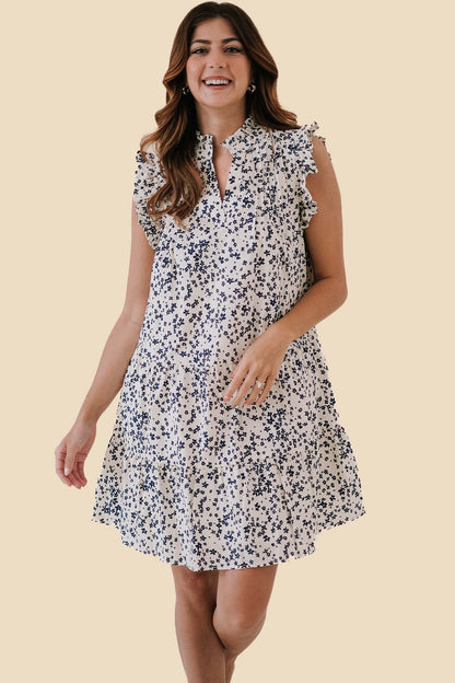 PINCH Amelia Navy Floral Pleated Tiered Mini Dress