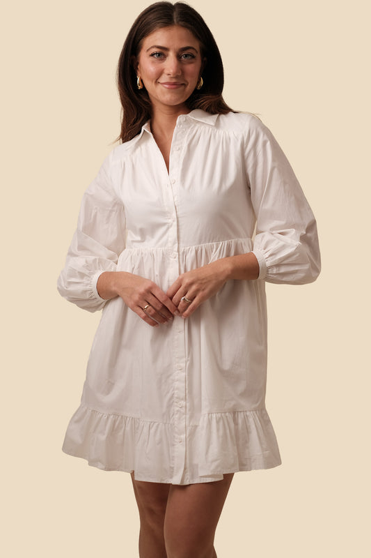 Aureum Harper White Poplin Shirt Mini Dress