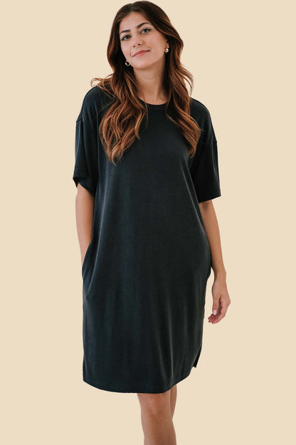Things Between Ainsley Soft Knit T-Shirt Dress (Charcoal)