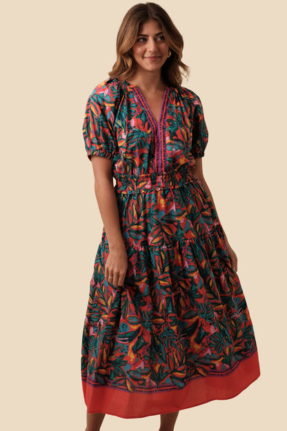 PINCH Kamila Tropical Print Cotton Midi Dress