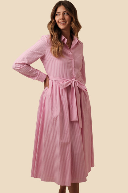 English Factory Pamela Pink Striped Tie Waist Midi Dress (XS)