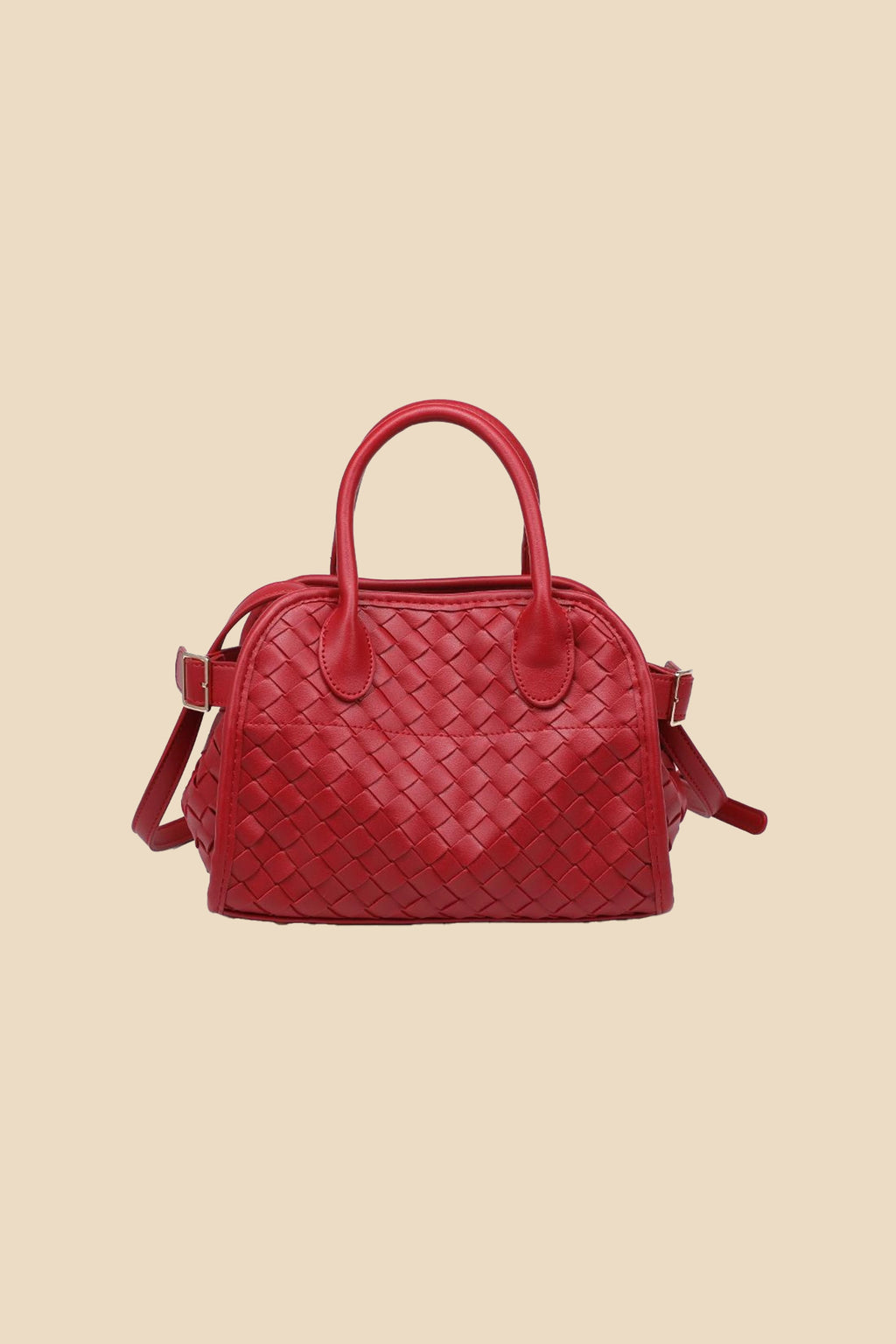 Kristie Red Woven Basketweave Top Handle Mini Tote