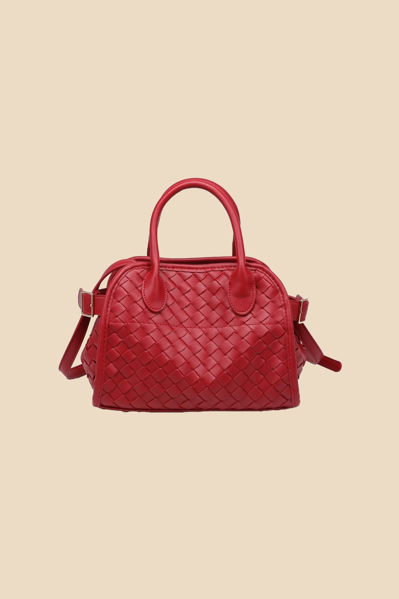 Kristie Red Woven Basketweave Top Handle Mini Tote