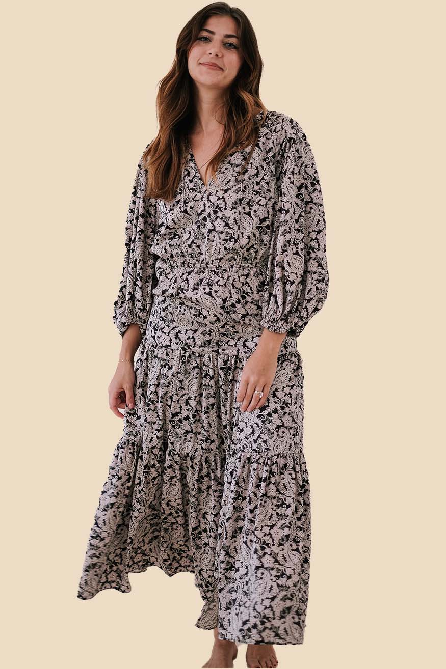 Current Air Lily Deep Paisley Print Maxi Dress