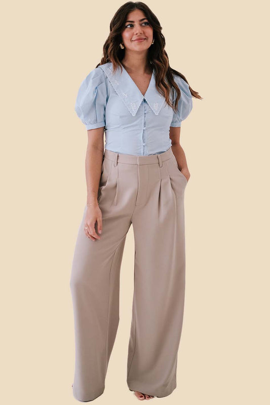 Greylin Stanley Khaki Wide Leg Trousers