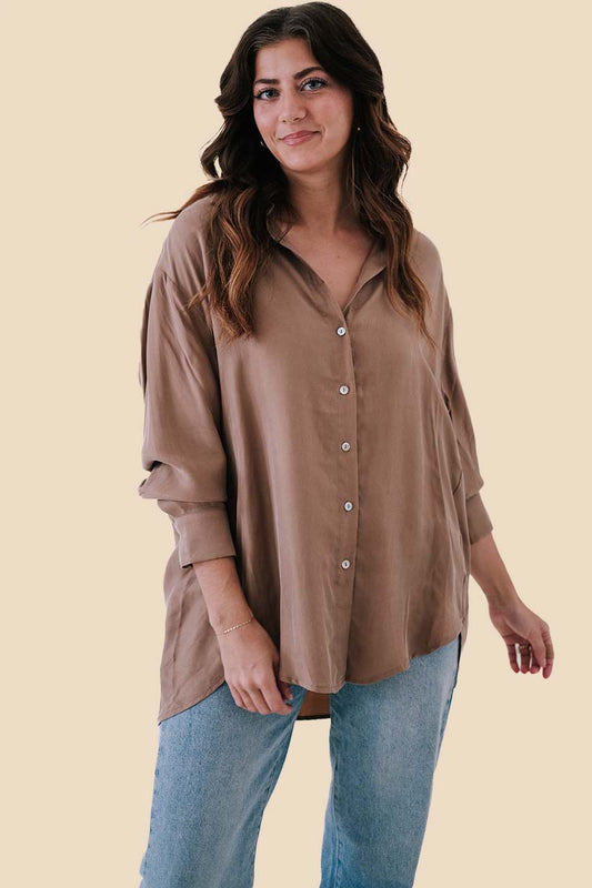 Lucy Paris Maggie Coffee Soft Suede Buttoned Top (M)