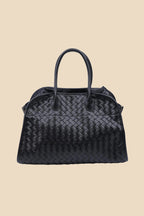 Rhonda Black Woven Basketweave Top Handle Tote