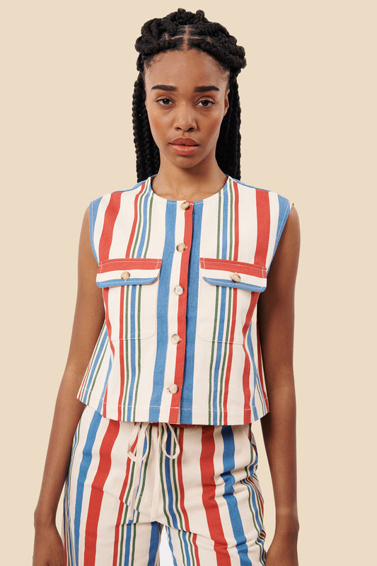 FRNCH Pelly Bold Striped Woven Vest Top