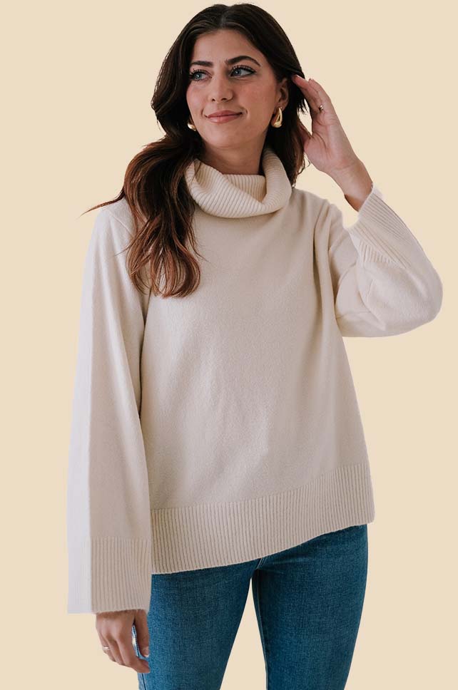 By Together Yvette Cream Oversized Turtleneck Sweater