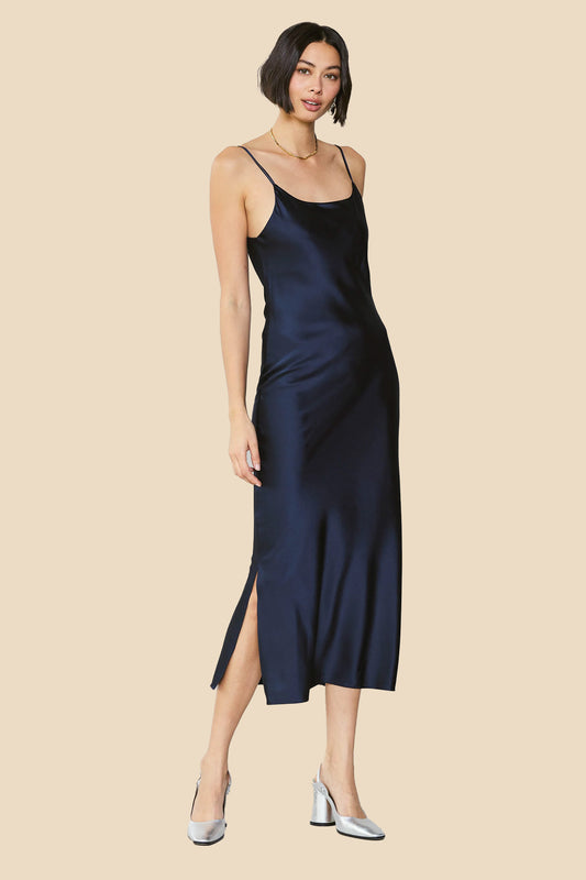 Current Air Jamie Silk Bias Midi Dress (Navy)