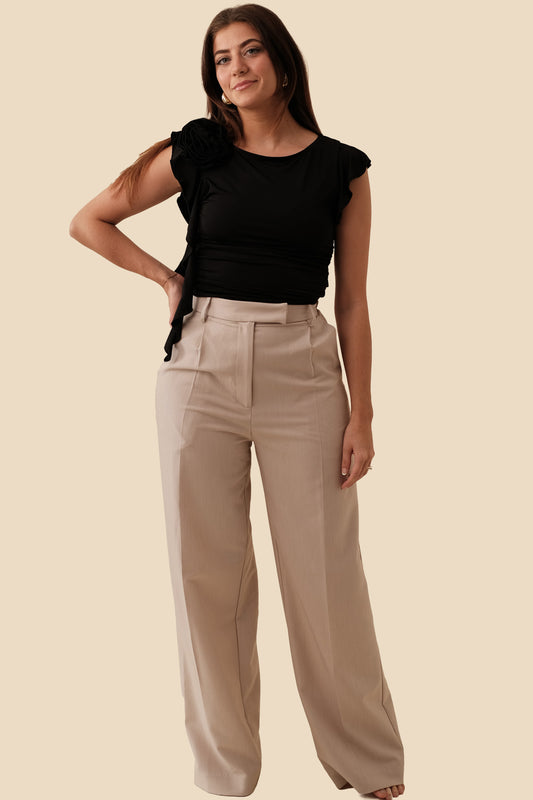 Sofie the Label Brooks Pleated Wide Leg Trouser Pants (Natural)