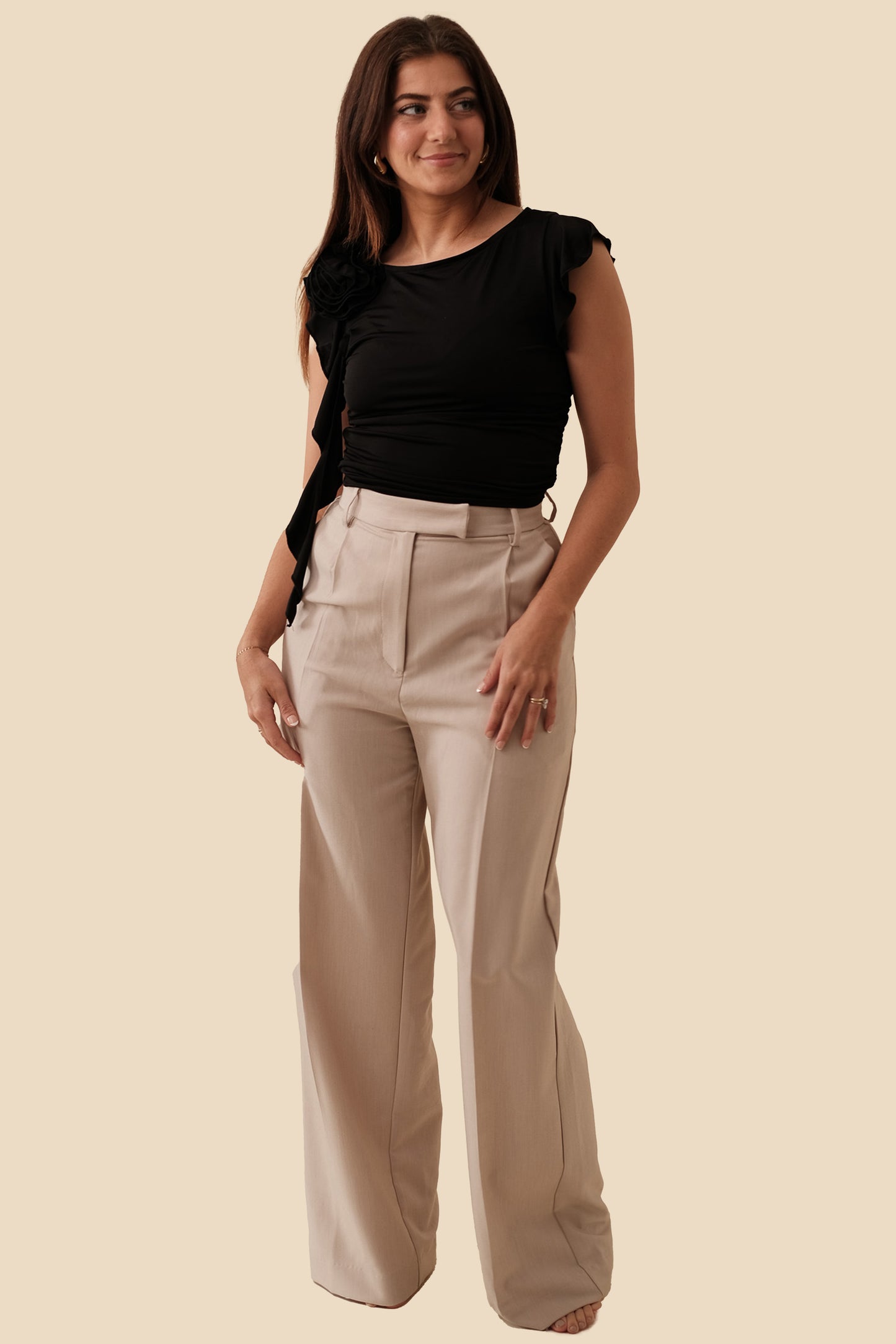 Sofie the Label Brooks Pleated Wide Leg Trouser Pants (Natural)