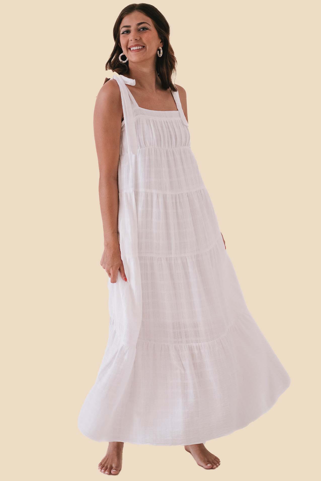 Delilah White Textured Tie Strap Midi Dress