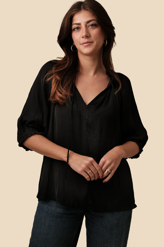 Current Air Sarai Soft Crinkle Blouse (Black) XS