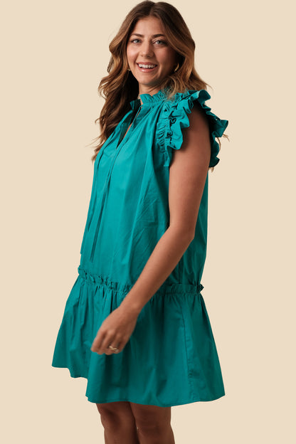 PINCH Kayla Ruffle Sleeve Mini Dress (Turquoise)