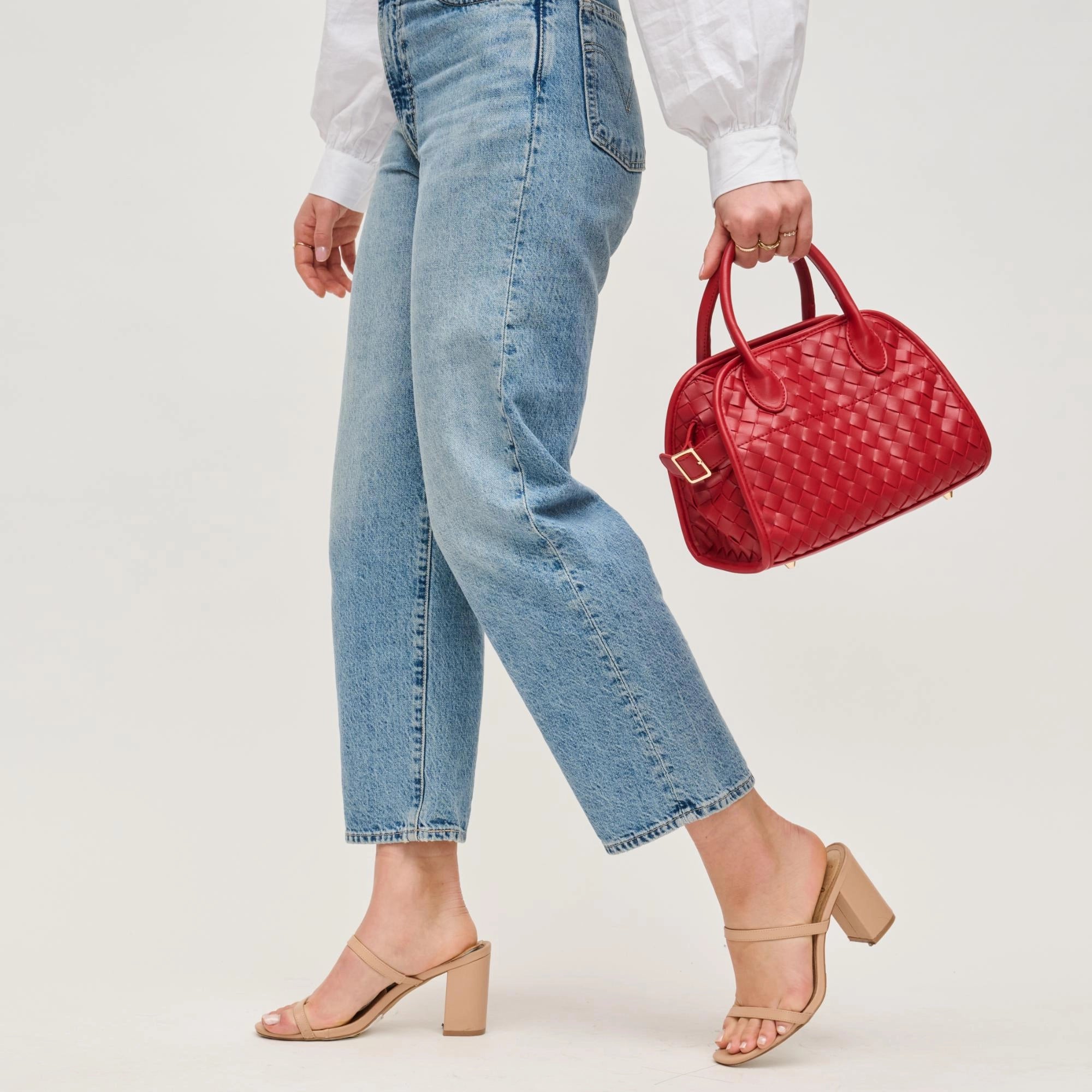 Kristie Red Woven Basketweave Top Handle Mini Tote