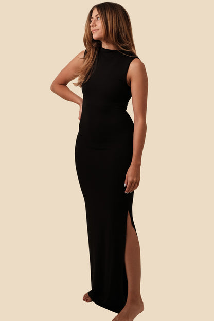 Naomi High Neck Stretch Fit Maxi Dress (Black)
