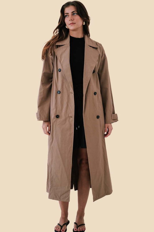 Leighton Khaki Long Sleeve Buttoned Trench Coat