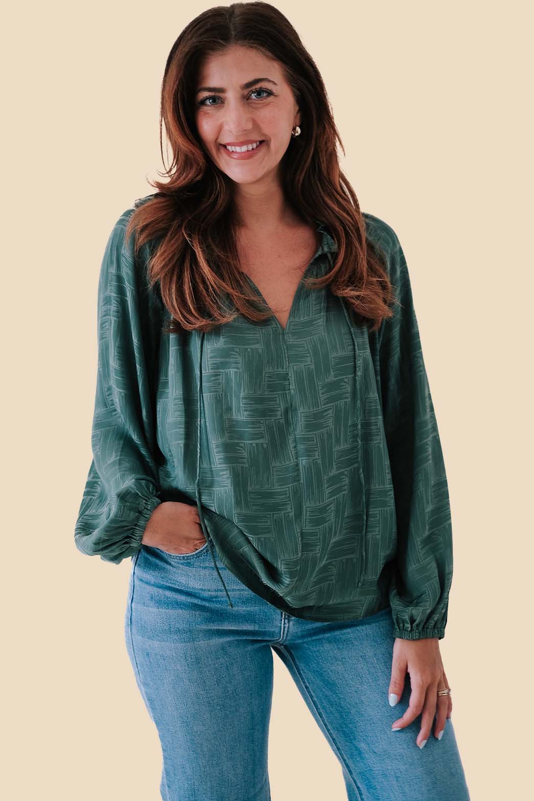 Current Air Giana Etch Printed Long Sleeve Top (Green)