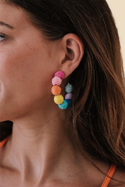 Rainbow Raffia Hoop Earrings