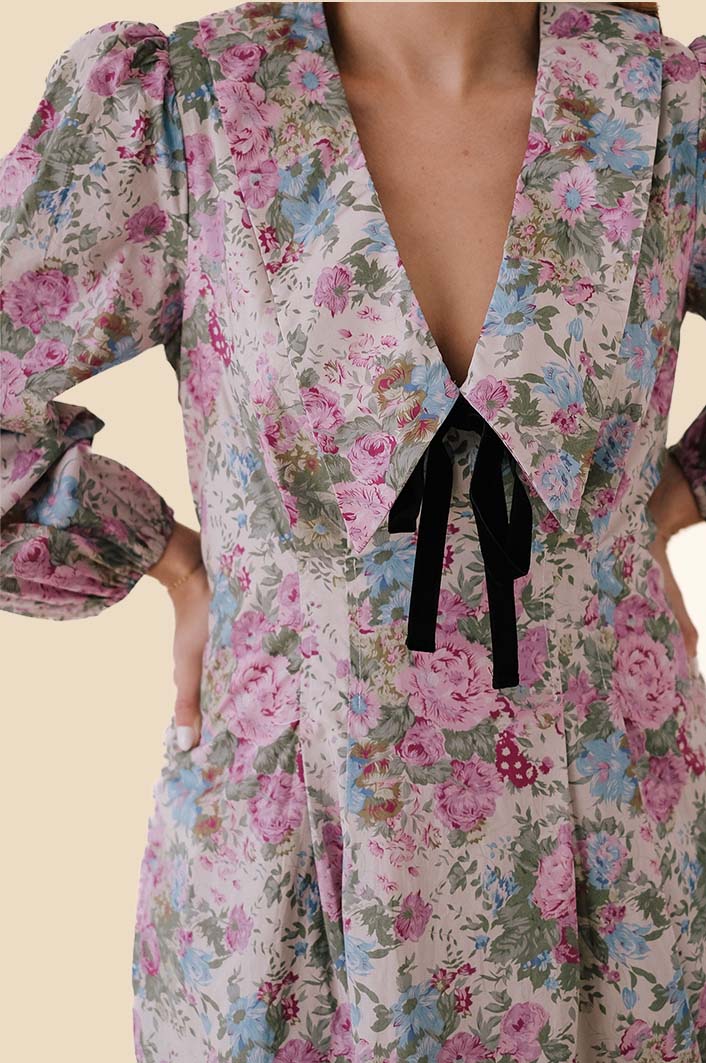 Aureum Talia Muted Floral Print Collared Mini Dress