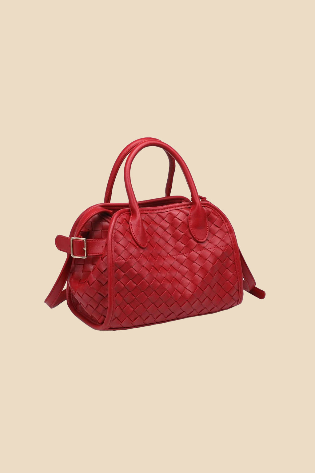 Kristie Red Woven Basketweave Top Handle Mini Tote
