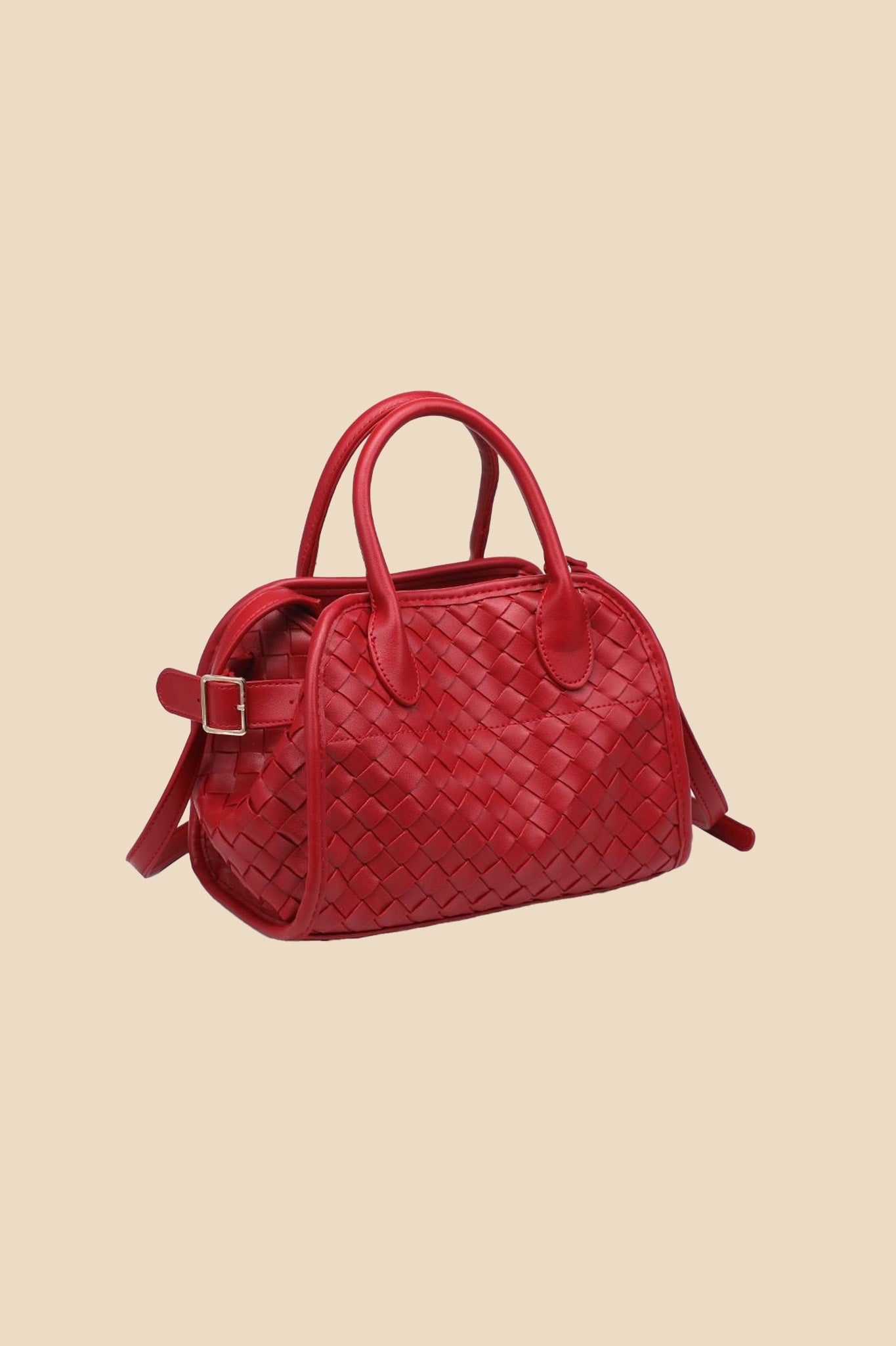 Kristie Red Woven Basketweave Top Handle Mini Tote