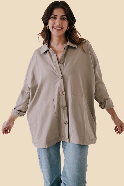 Skylar Beige Oversized Buttoned Shirt Jacket