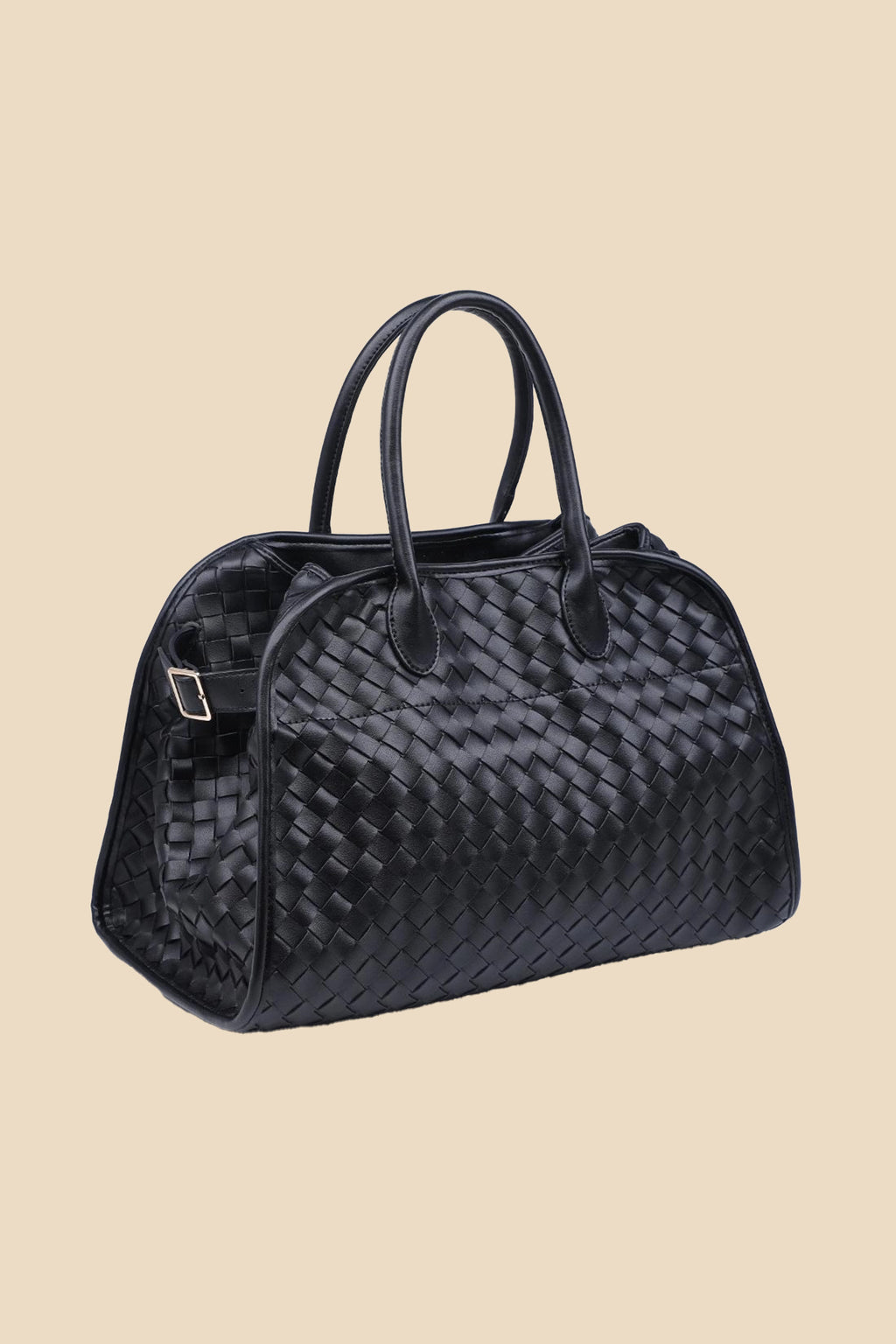 Rhonda Black Woven Basketweave Top Handle Tote