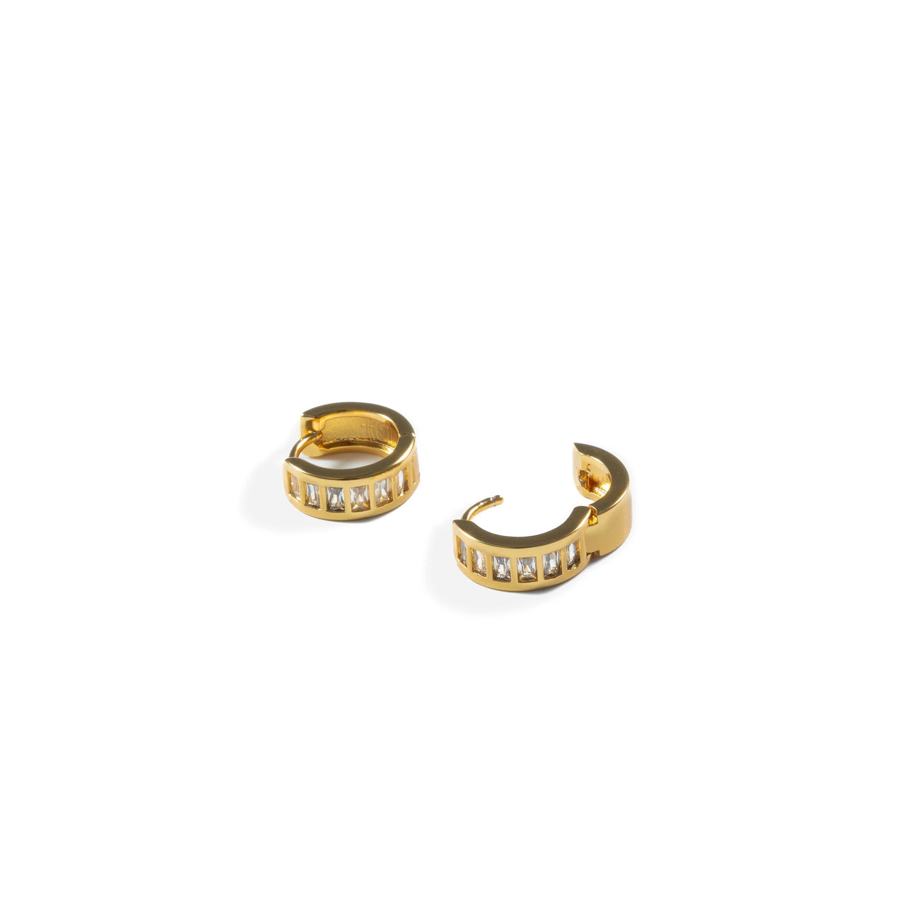 Brenda Grands 18K Gold Baguette Huggie Earrings