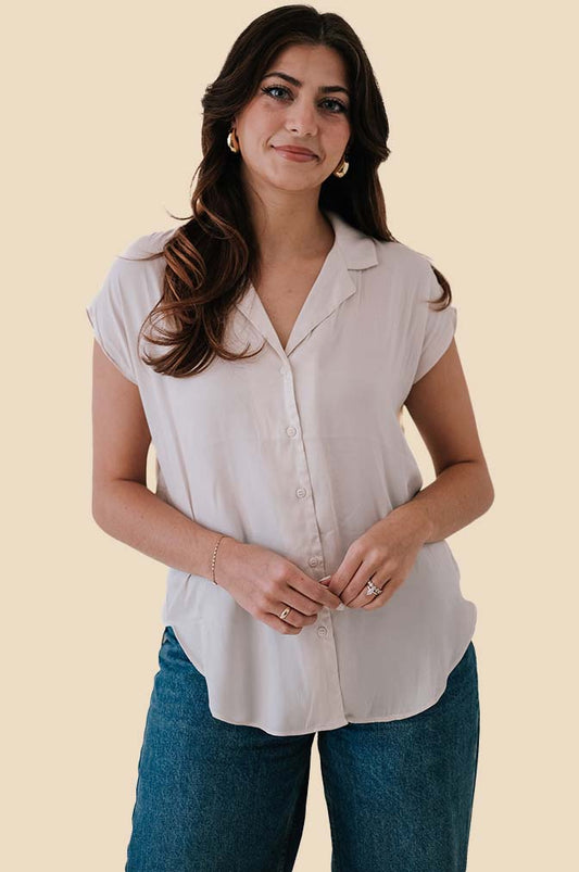 Miou Muse Tate Cream Satin Buttoned Top (S)
