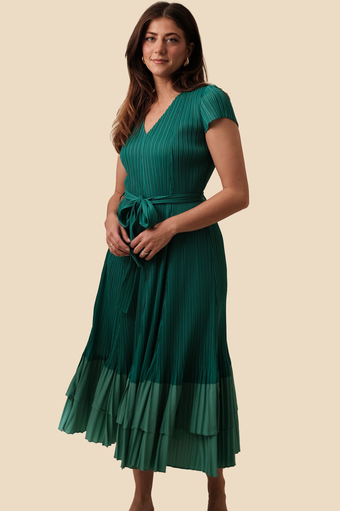 Current Air Helen Pleated Color Block Midi Dress (Teal)