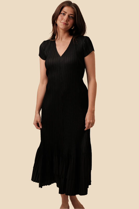 Current Air Helen Pleated Color Block Midi Dress (Black)