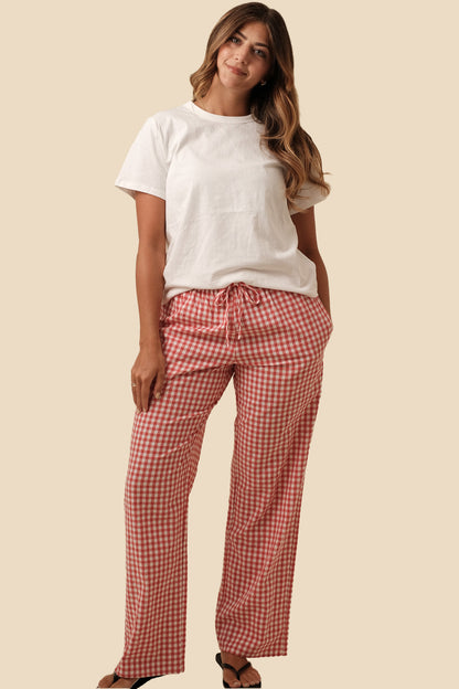 Things Between Winifred Gingham Cotton Relaxed Pants (Red) L