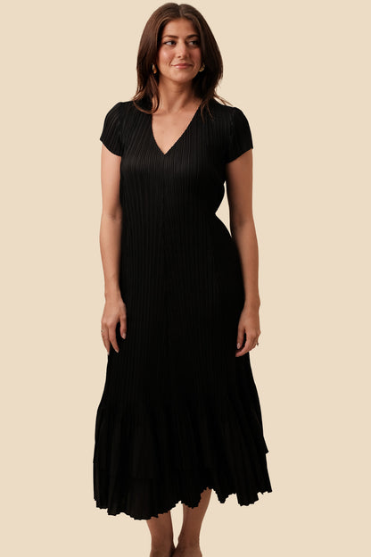 Current Air Helen Pleated Color Block Midi Dress (Black)