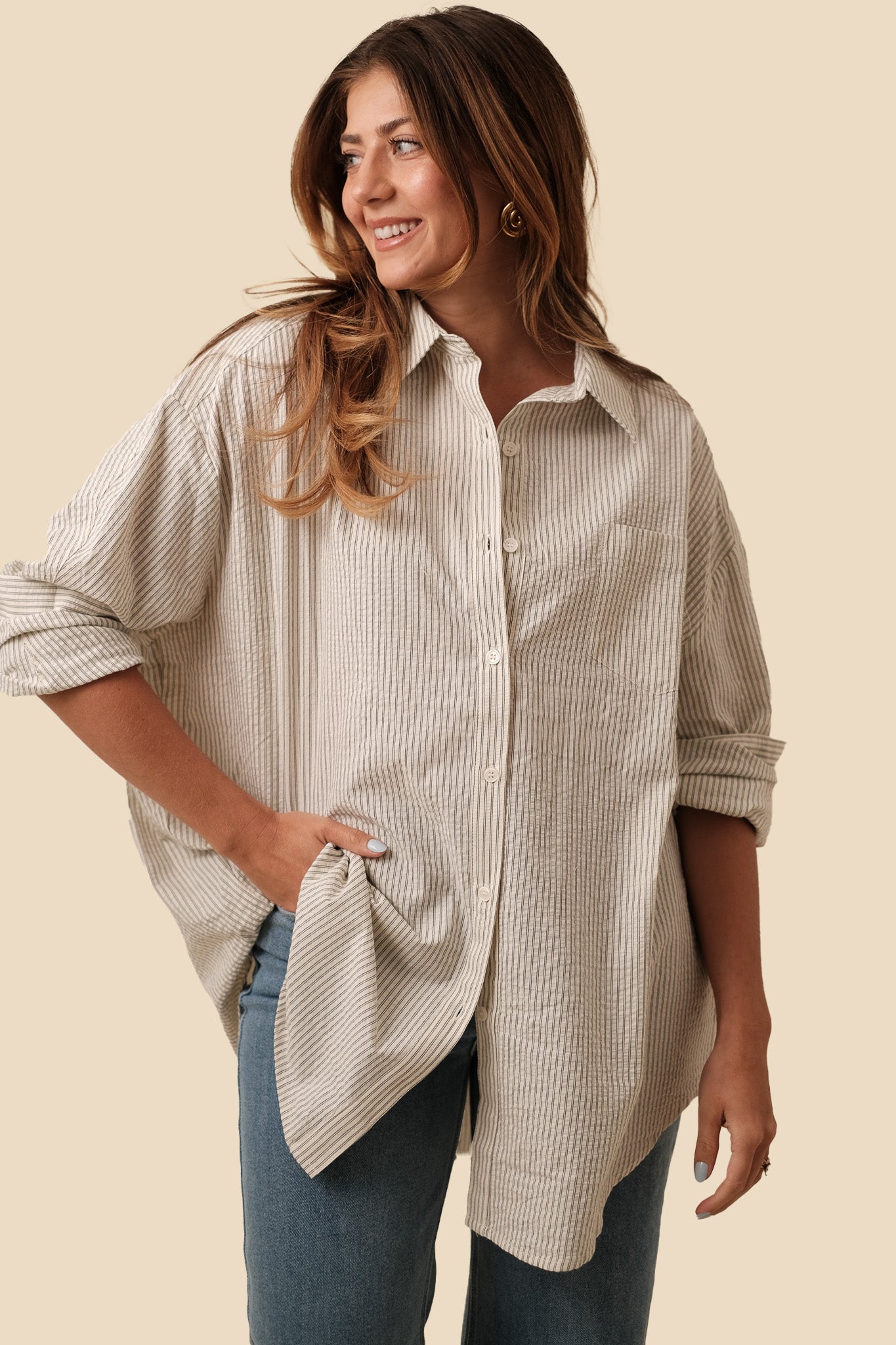 Things Between Max Ivory Pin Striped Buttoned Shirt