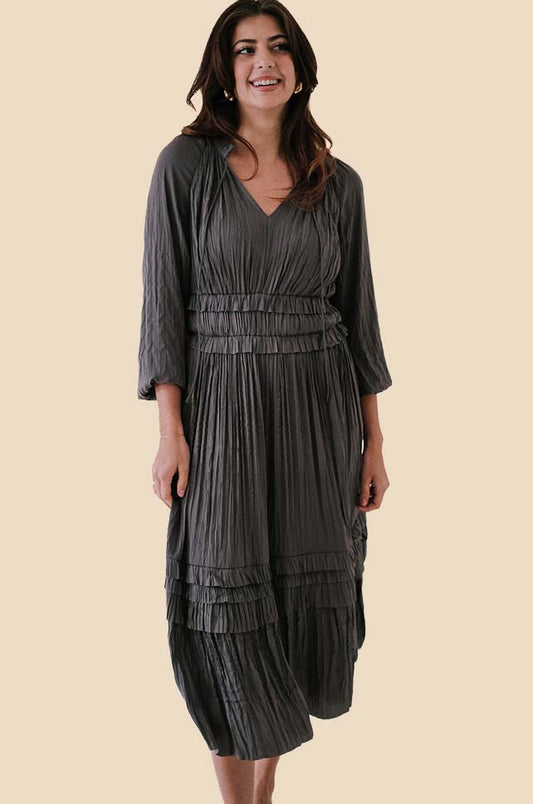 Current Air Leia Pleated Midi Dress (Grey)