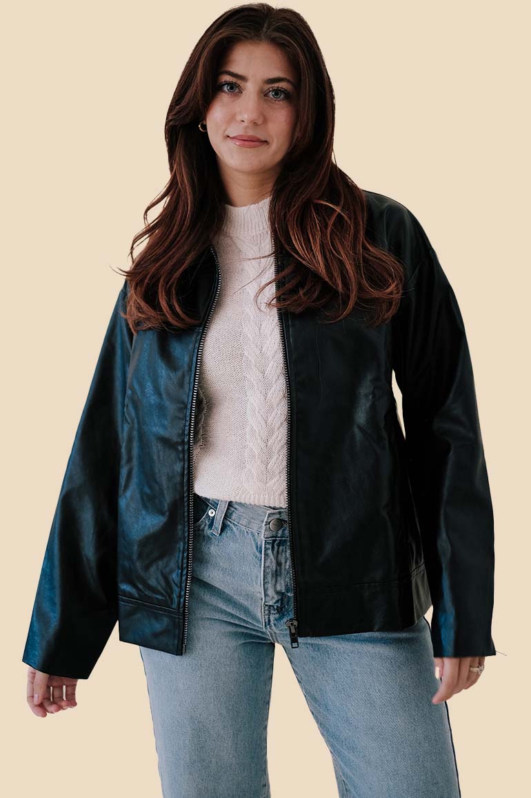 Needii Pepper Black Oversized Faux Leather Jacket