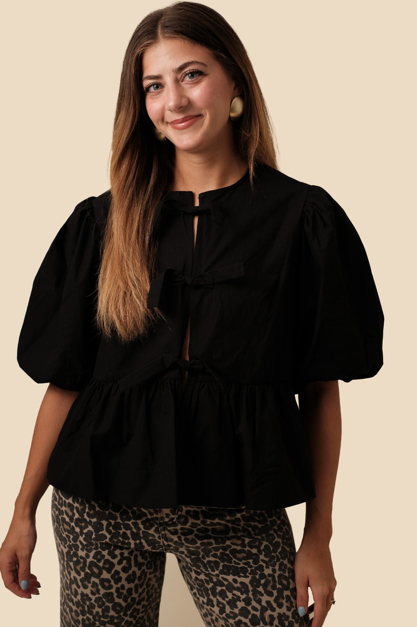 Sofie the Label Cara Cotton Poplin Tie Top (Black) S