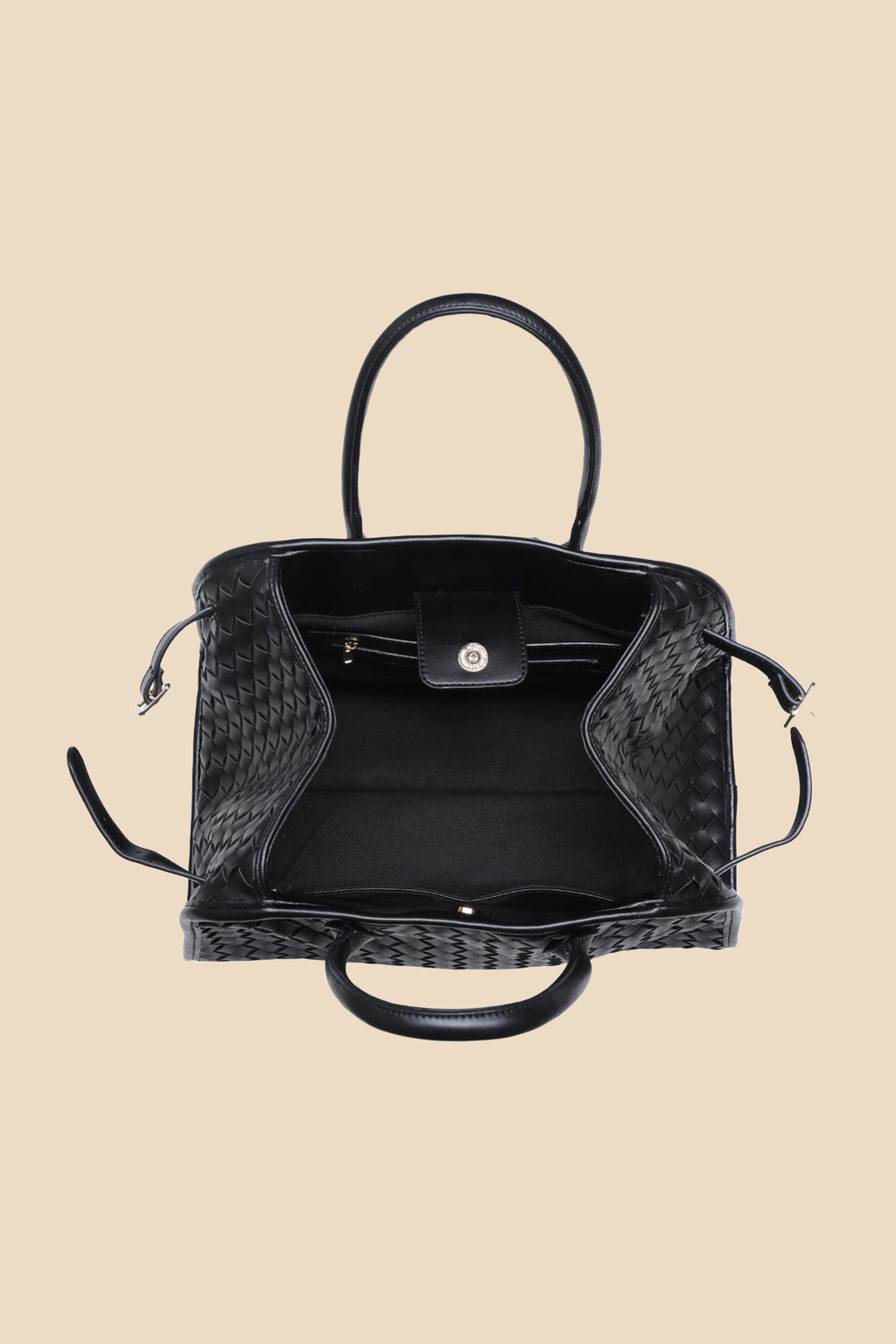 Rhonda Black Woven Basketweave Top Handle Tote