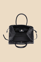 Rhonda Black Woven Basketweave Top Handle Tote