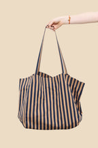 FRNCH Camel Striped Shoulder Tote Bag