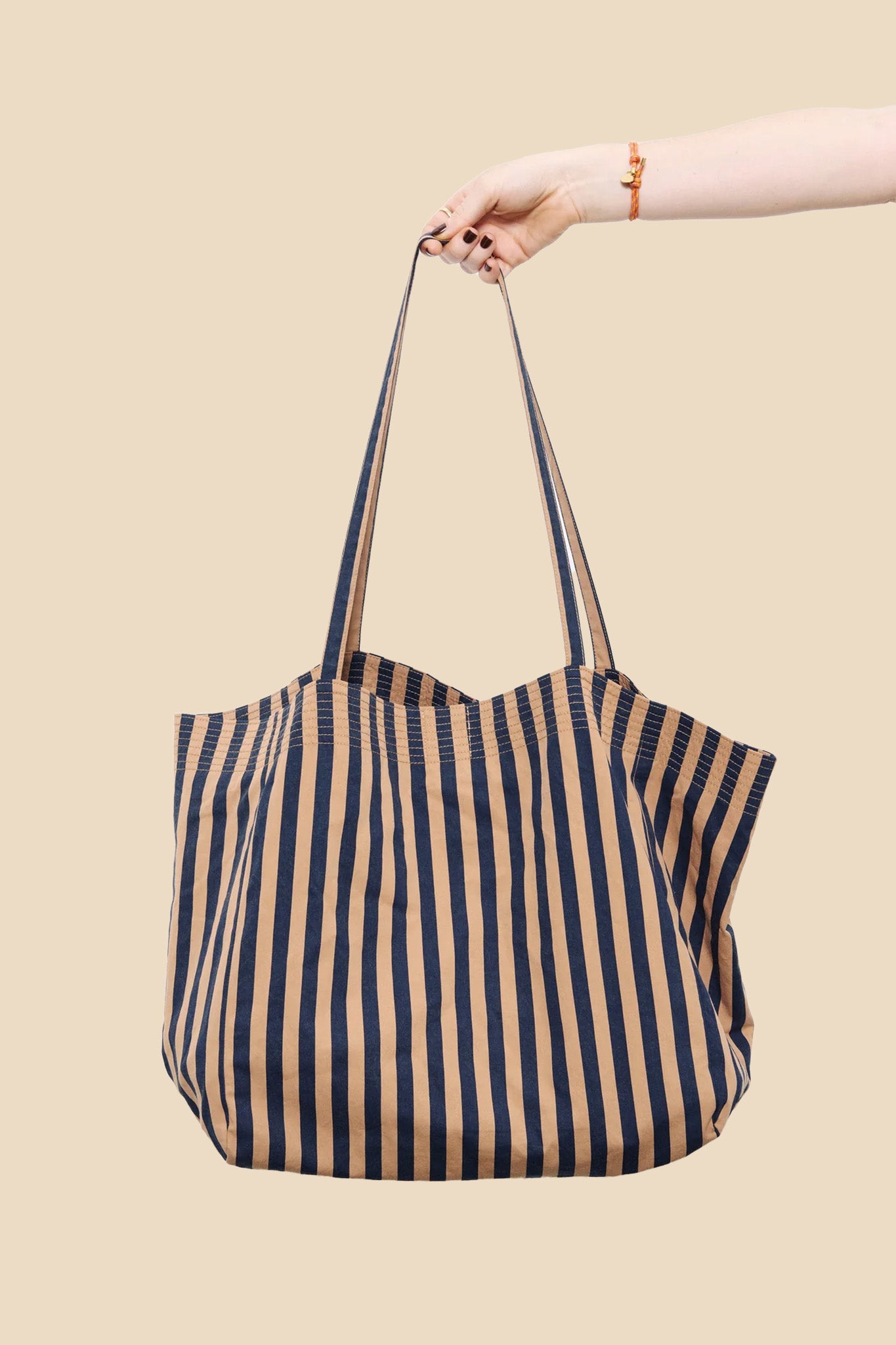 FRNCH Camel Striped Shoulder Tote Bag